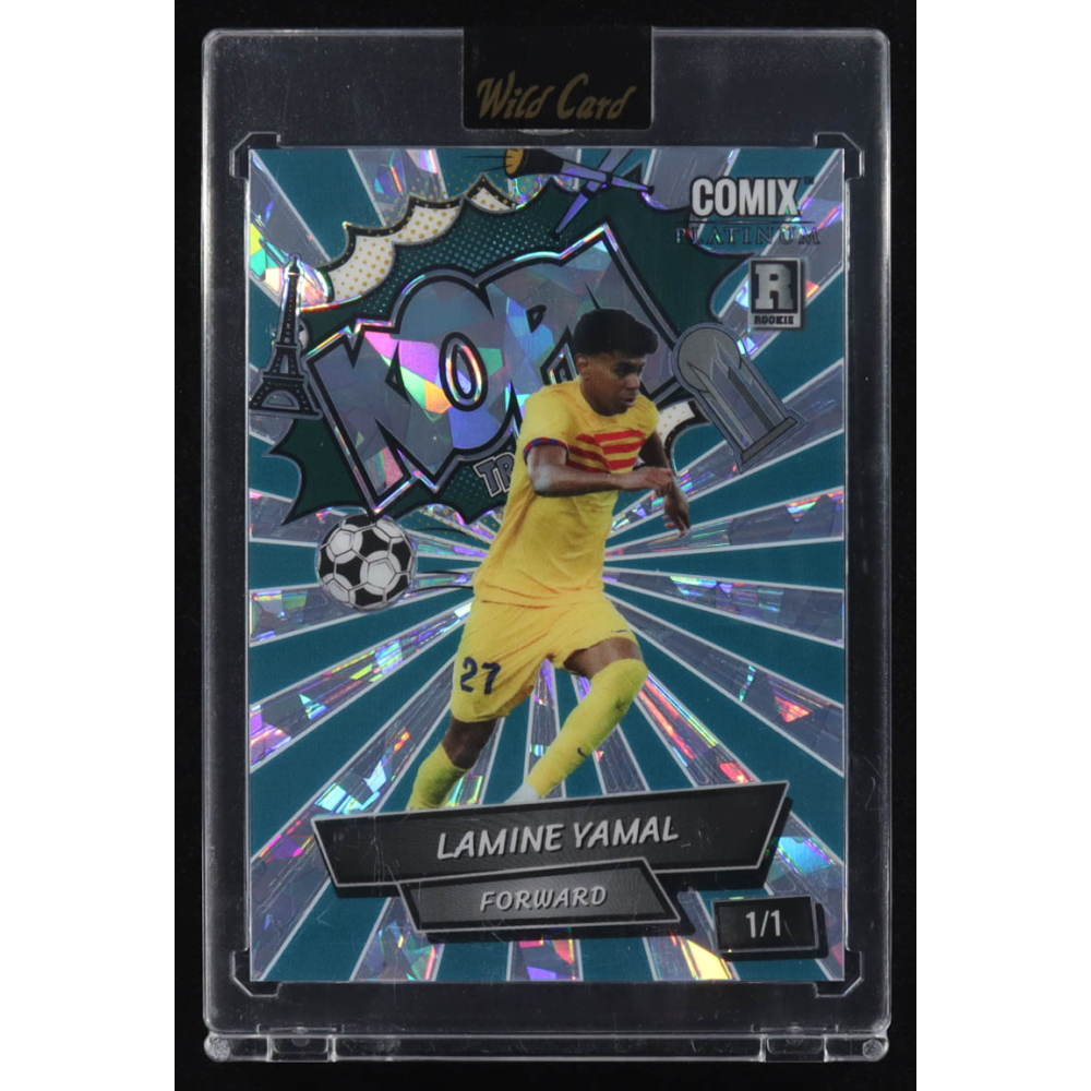 Lamine Yamal 2024 Wild Card Comix Platinum KOPA Silver Teal Crystal #ACKA-LY08 #1/1 RC at PristineAuction.com