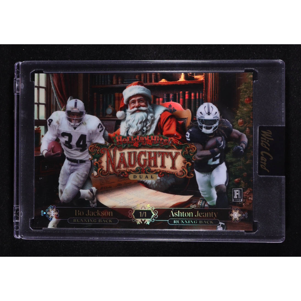 Bo Jackson / Ashton Jeanty RC 2025 Wild Card Holiday Hits Naughty Dual Rainbow #HHDABJAJN #1/1 at PristineAuction.com