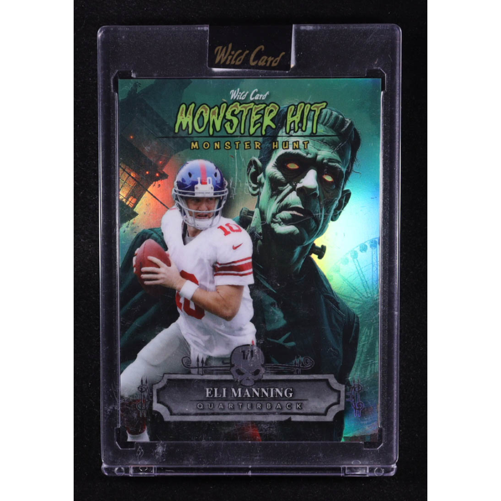 Eli Manning 2025 Wild Card Monster Hit Monster Hunt Green Rainbow #MHCFEM #1/1 at PristineAuction.com