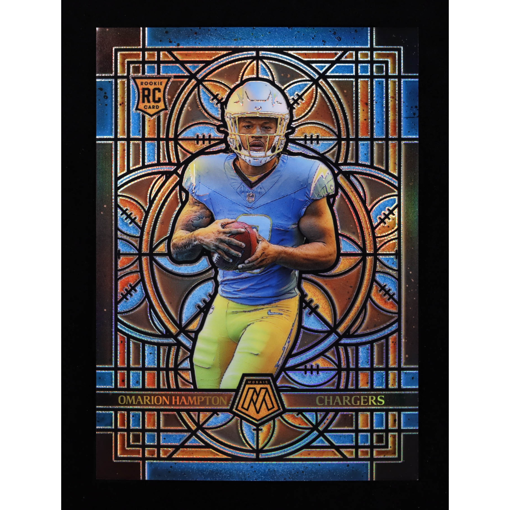 Omarion Hampton 2025 Panini Mosaic Stained Glass Oversized #15 RC at PristineAuction.com
