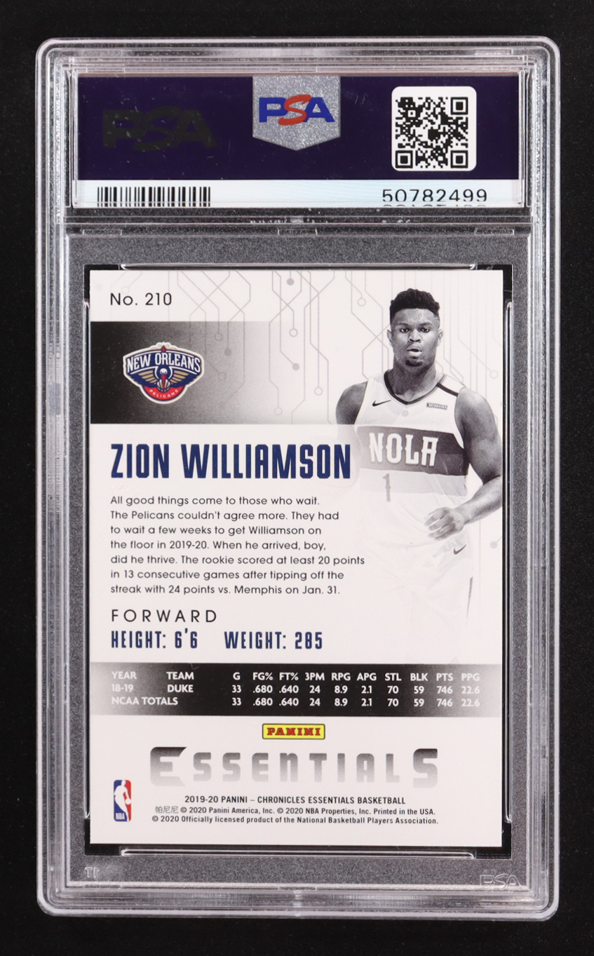 Zion Williamson 2019-20 Panini Chronicles Essentials #210 RC (PSA 10) at PristineAuction.com Zion Williamson 2019-20 Panini Chronicles Essentials #210 RC (PSA 10) at PristineAuction.com