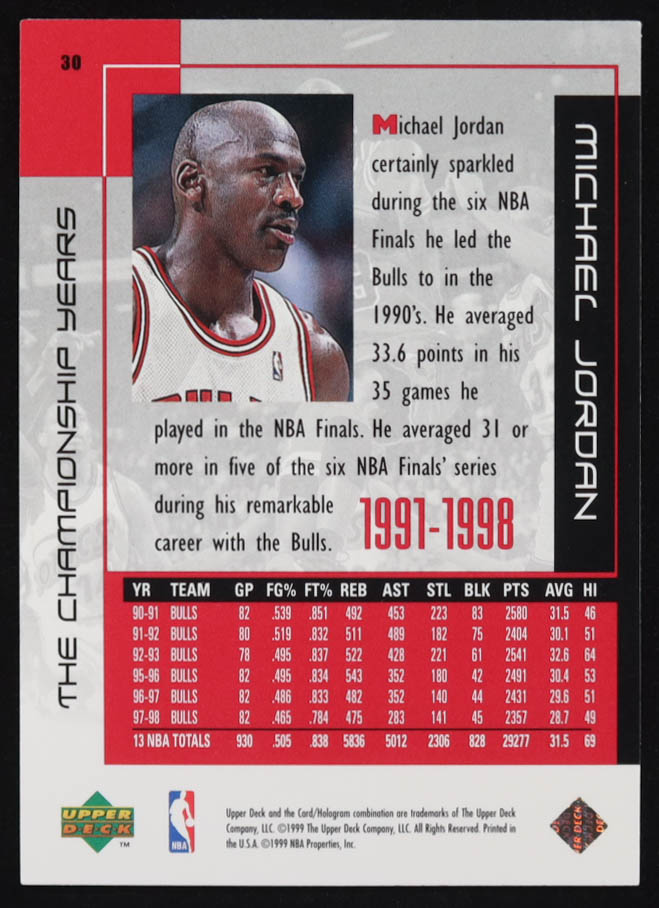 Michael Jordan 1999 Upper Deck Michael Jordan Career #30 at PristineAuction.com Michael Jordan 1999 Upper Deck Michael Jordan Career #30 at PristineAuction.com