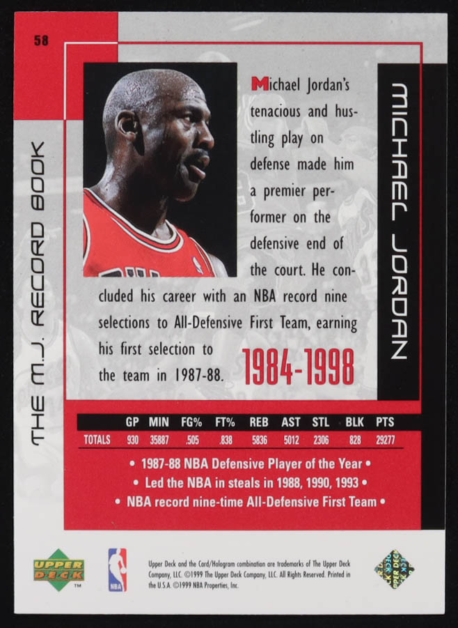 Michael Jordan 1999 Upper Deck Michael Jordan Career #58 at PristineAuction.com Michael Jordan 1999 Upper Deck Michael Jordan Career #58 at PristineAuction.com