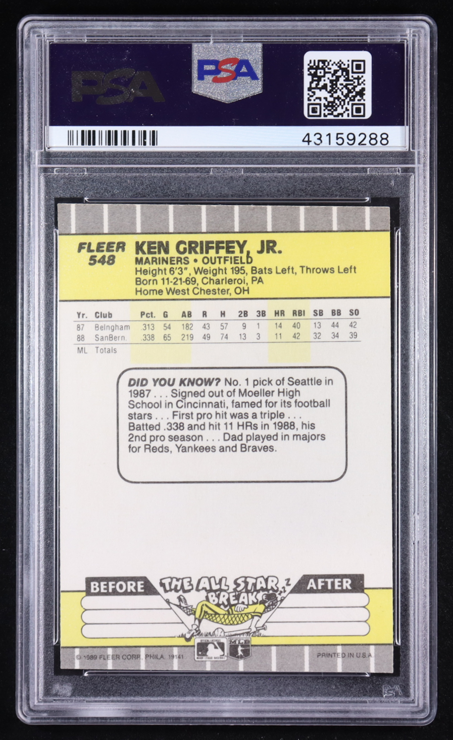 Ken Griffey Jr. Signed 1989 Fleer #548 RC (PSA) at PristineAuction.com Ken Griffey Jr. Signed 1989 Fleer #548 RC (PSA) at PristineAuction.com