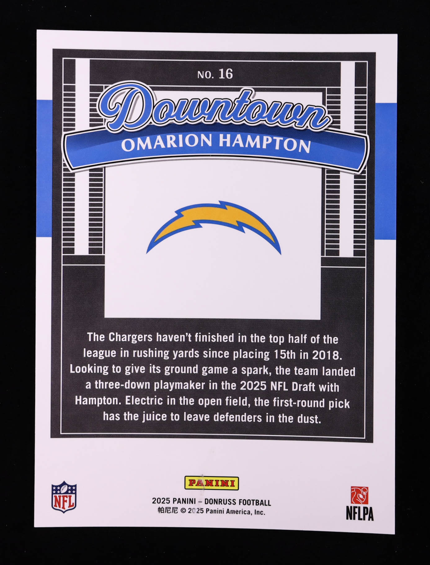 Omarion Hampton 2025 Donruss Downtown! Oversize #16 RC at PristineAuction.com Omarion Hampton 2025 Donruss Downtown! Oversize #16 RC at PristineAuction.com