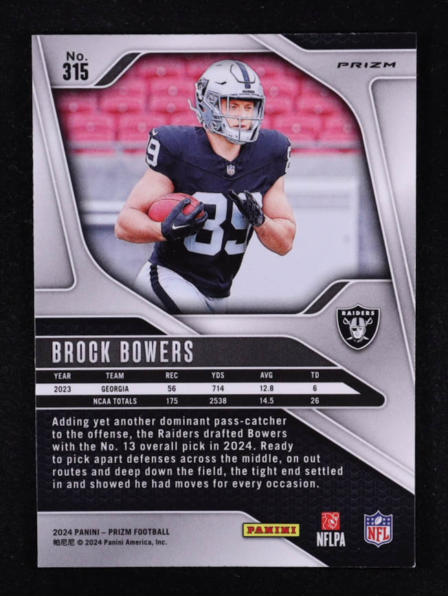 Brock Bowers 2024 Panini Prizm Prizms Pink Wave #315 RC at PristineAuction.com Brock Bowers 2024 Panini Prizm Prizms Pink Wave #315 RC at PristineAuction.com