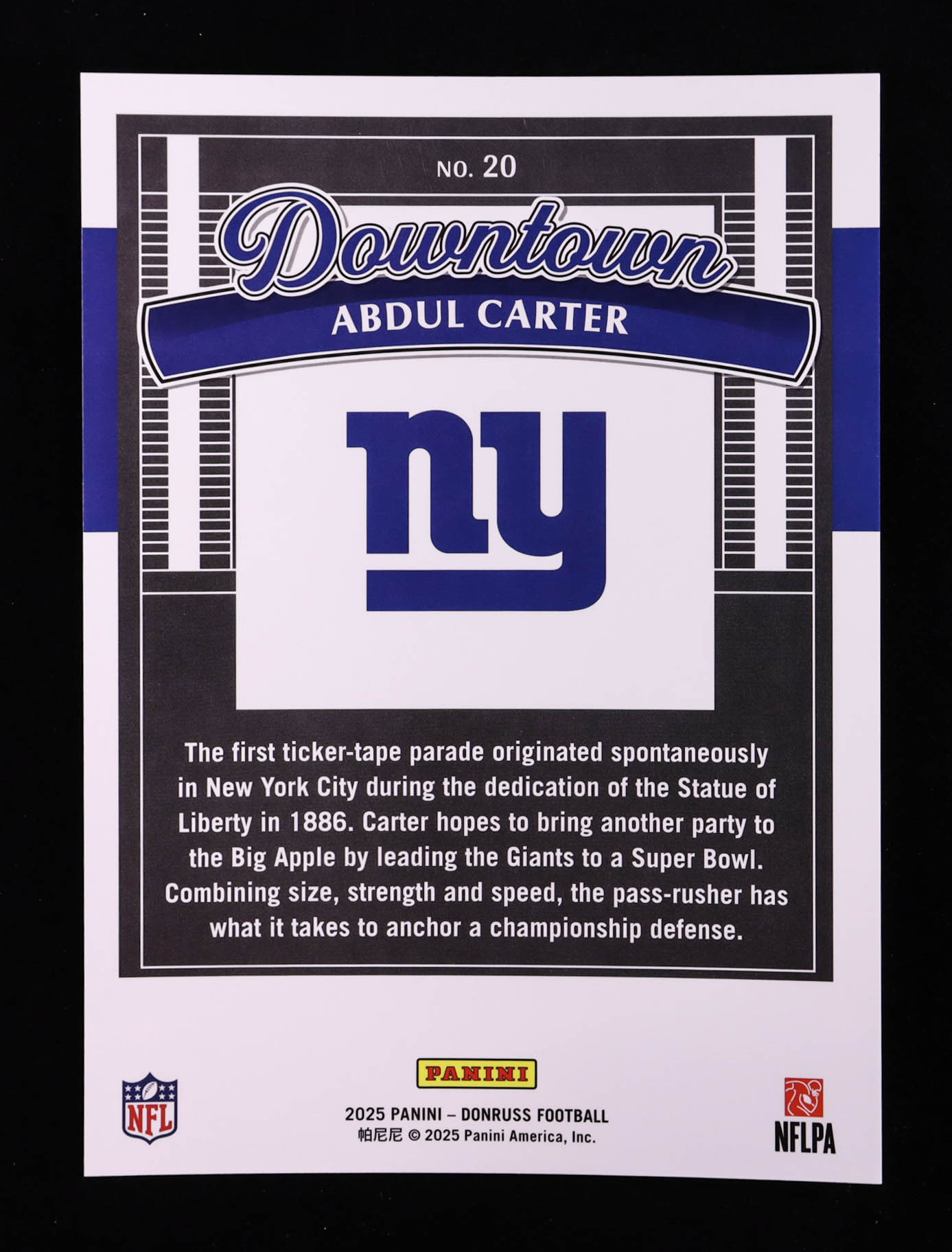 Abdul Carter 2025 Donruss Downtown! Oversize #20 RC at PristineAuction.com Abdul Carter 2025 Donruss Downtown! Oversize #20 RC at PristineAuction.com
