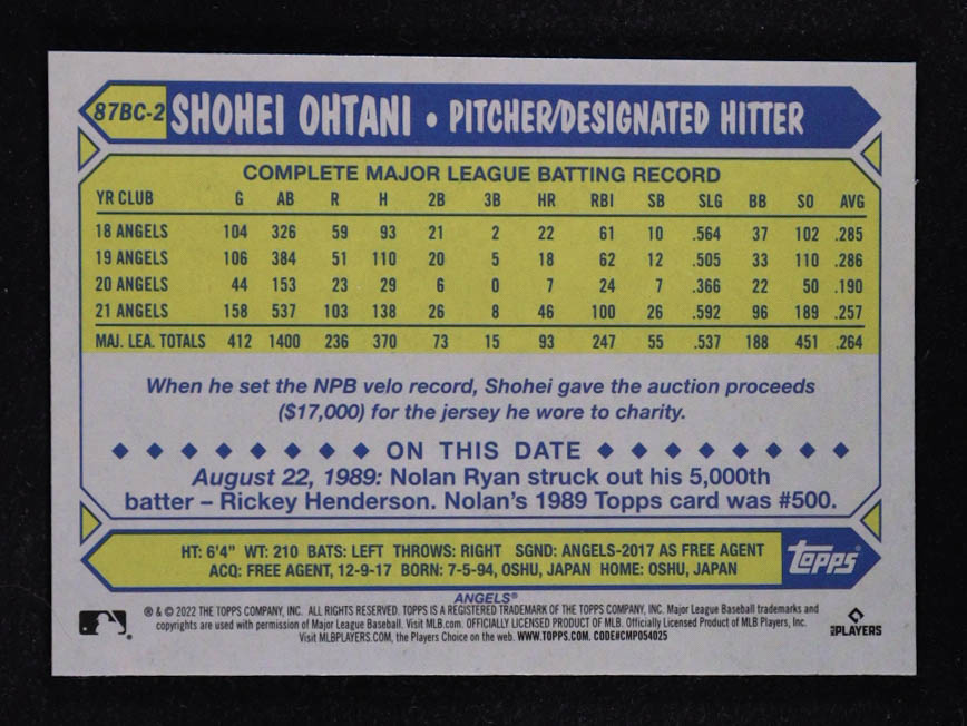Shohei Ohtani 2022 Topps Chrome '87 Topps #87BC2 at PristineAuction.com Shohei Ohtani 2022 Topps Chrome '87 Topps #87BC2 at PristineAuction.com