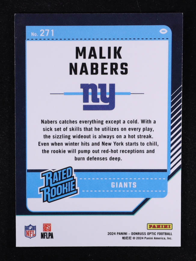 Malik Nabers 2024 Donruss Optic #271 RR RC at PristineAuction.com Malik Nabers 2024 Donruss Optic #271 RR RC at PristineAuction.com