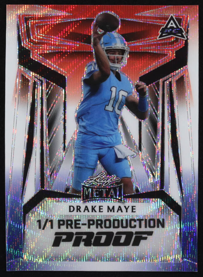 Drake Maye 2023 Leaf Metal Red White Blue Wave Pre-Production Proof #NNO #1/1 RC at PristineAuction.com Drake Maye 2023 Leaf Metal Red White Blue Wave Pre-Production Proof #NNO #1/1 RC at PristineAuction.com