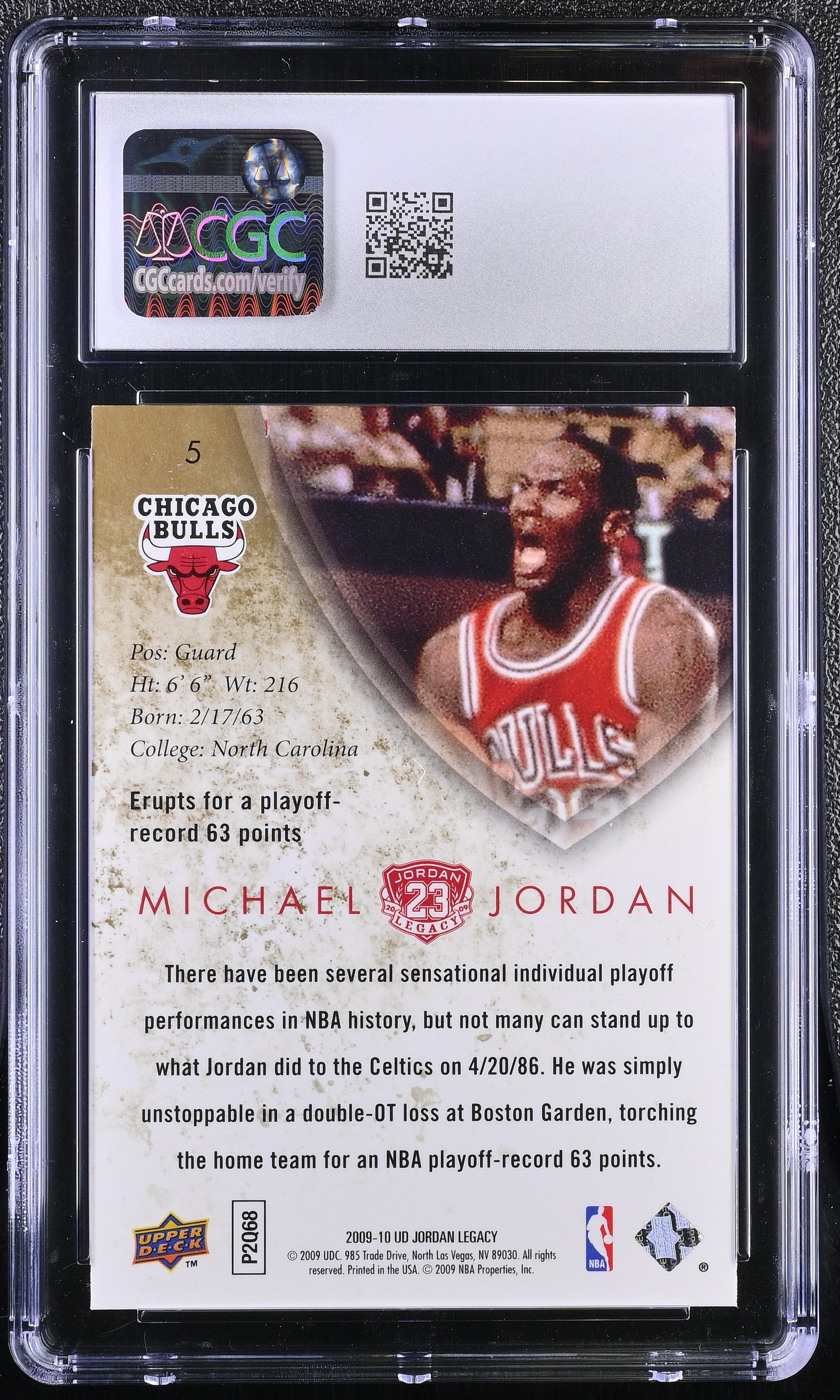 Michael Jordan 2009-10 Upper Deck Jordan Legacy #5 (CGC 9) at PristineAuction.com Michael Jordan 2009-10 Upper Deck Jordan Legacy #5 (CGC 9) at PristineAuction.com