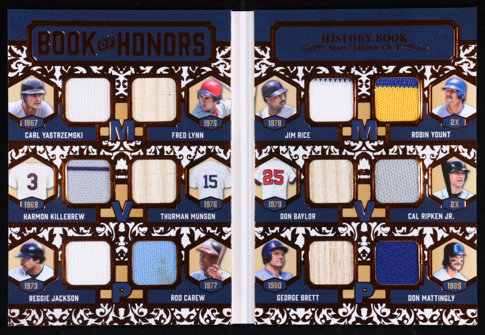 2025 Leaf History Book Sports Book of Honors Orange #BH4 #18/25 Carl Yastrzemski / Harmon Killebrew / Reggie Jackson / Fred Lynn / Thurman Munson / Rod Carew / Jim Rice / Don Baylor / George Brett / Robin Yount / Cal Ripken Jr. / Don Mattingly at PristineAuction.com 2025 Leaf History Book Sports Book of Honors Orange #BH4 #18/25 Carl Yastrzemski / Harmon Killebrew / Reggie Jackson / Fred Lynn / Thurman Munson / Rod Carew / Jim Rice / Don Baylor / George Brett / Robin Yount / Cal Ripken Jr. / Don Mattingly at PristineAuction.com