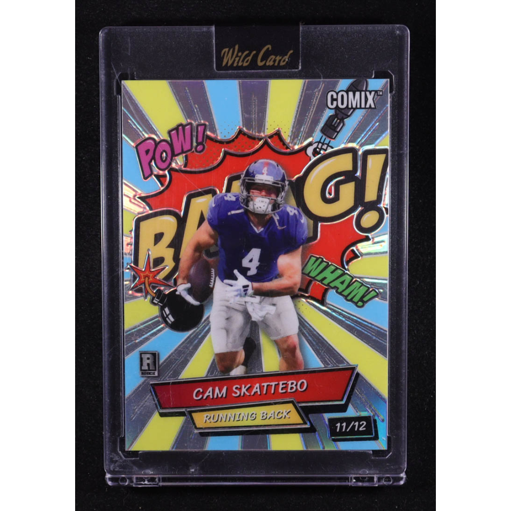 Cam Skattebo 2025 Wild Card Comix Baang! Blue/Yellow Rainbow #ACBRDCS #11/12 RC at PristineAuction.com