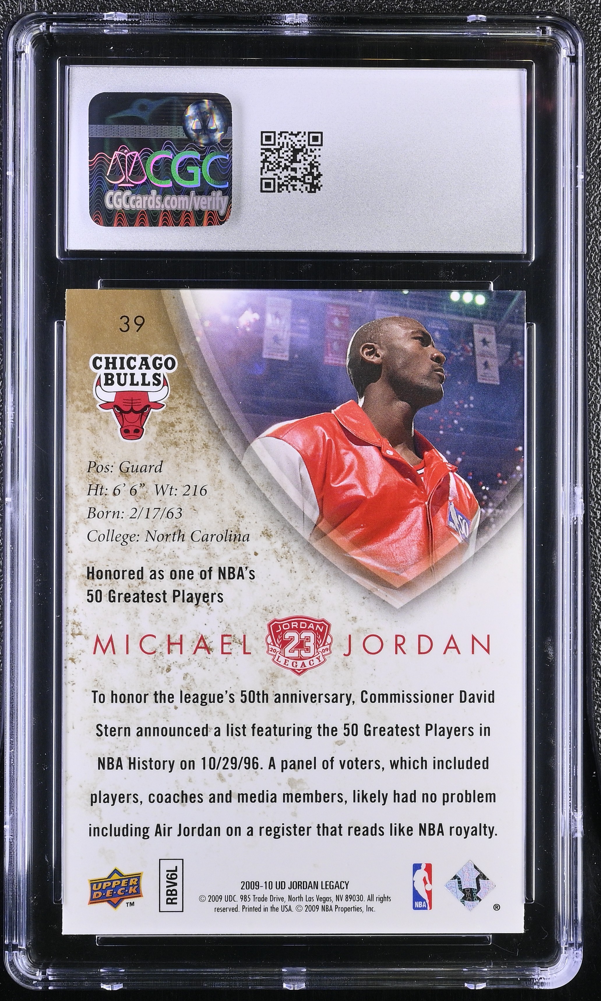 Michael Jordan 2009-10 Upper Deck Jordan Legacy #39 (CGC 10) at PristineAuction.com Michael Jordan 2009-10 Upper Deck Jordan Legacy #39 (CGC 10) at PristineAuction.com
