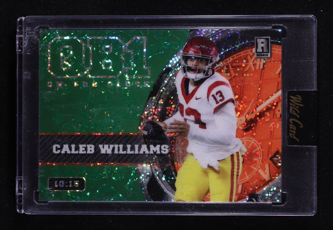 Caleb Williams 2023 Wild Card QB1 On the Clock Green and Orange Sparkle #CW2 RC #10/15 at PristineAuction.com Caleb Williams 2023 Wild Card QB1 On the Clock Green and Orange Sparkle #CW2 RC #10/15 at PristineAuction.com