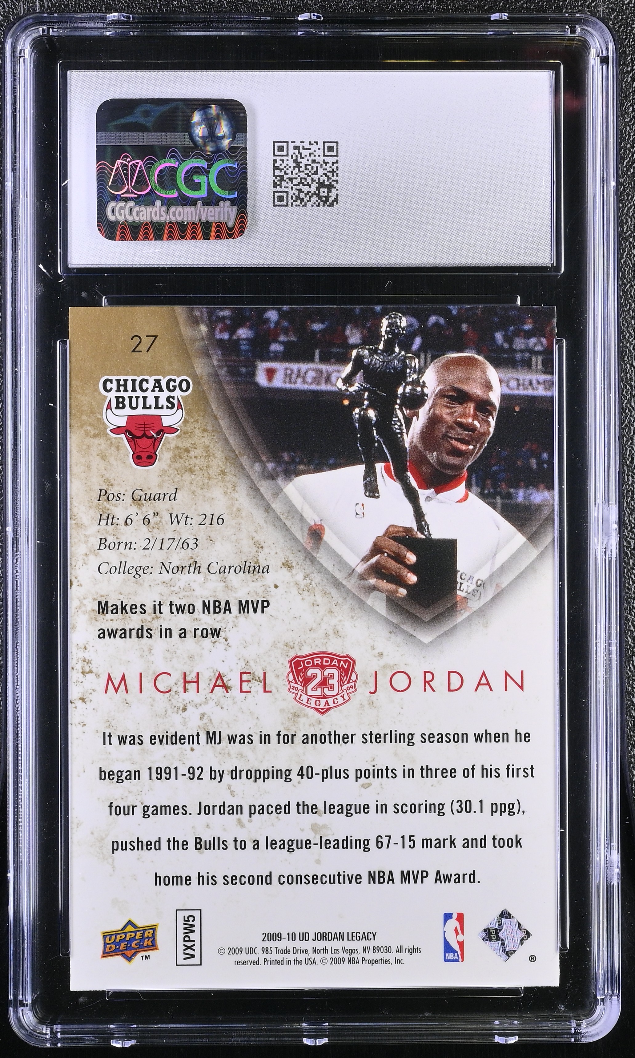 Michael Jordan 2009-10 Upper Deck Jordan Legacy #27 (CGC 10) at PristineAuction.com Michael Jordan 2009-10 Upper Deck Jordan Legacy #27 (CGC 10) at PristineAuction.com