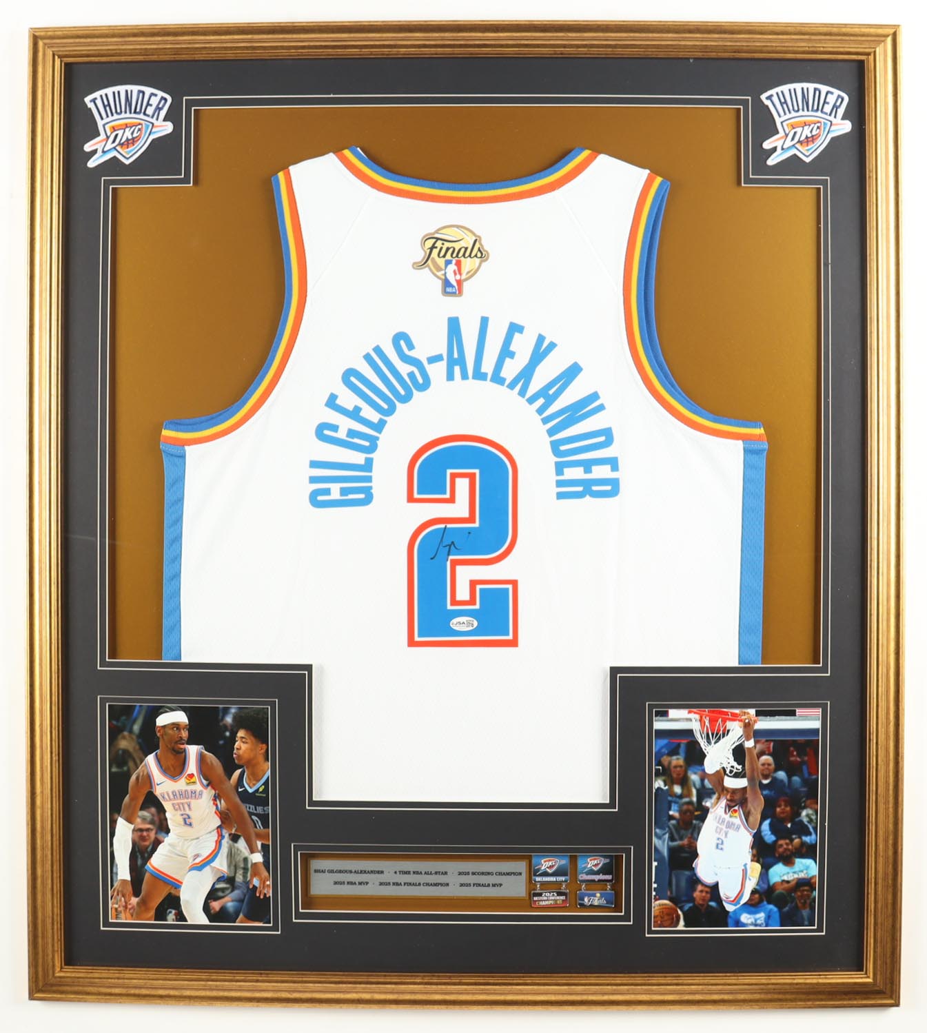 Shai Gilgeous-Alexander Signed Custom Framed Jersey Display with NBA Finals Pin & Conference Pin (JSA) at PristineAuction.com Shai Gilgeous-Alexander Signed Custom Framed Jersey Display with NBA Finals Pin & Conference Pin (JSA) at PristineAuction.com