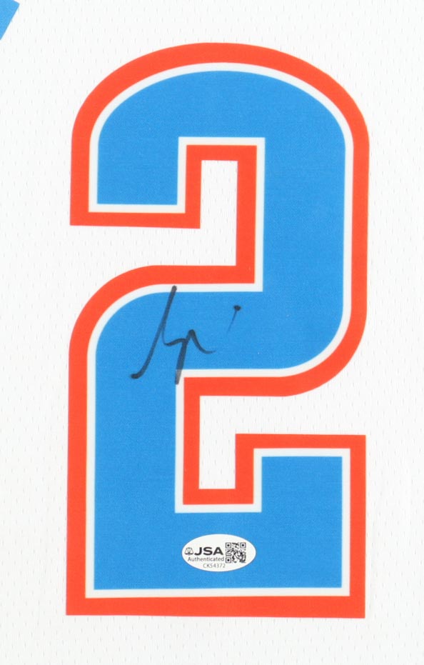 Shai Gilgeous-Alexander Signed Custom Framed Jersey Display with NBA Finals Pin & Conference Pin (JSA) at PristineAuction.com Shai Gilgeous-Alexander Signed Custom Framed Jersey Display with NBA Finals Pin & Conference Pin (JSA) at PristineAuction.com