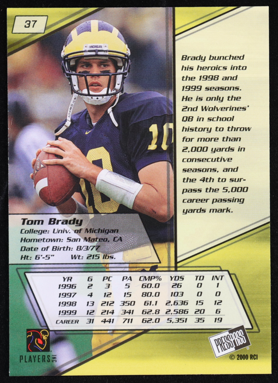 Tom Brady 2000 Press Pass #37 RC at PristineAuction.com Tom Brady 2000 Press Pass #37 RC at PristineAuction.com