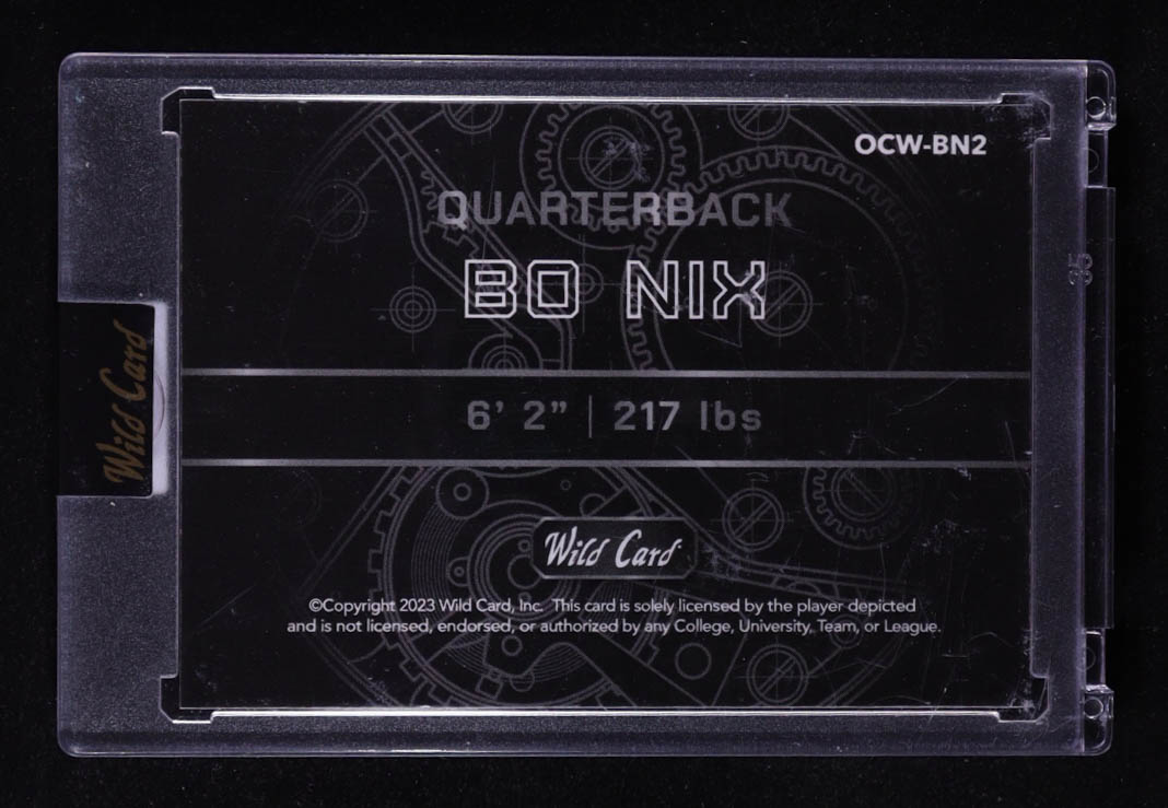 Bo Nix 2023 Wild Card QB1 On the Clock Yellow and Orange Sparkle #BN2 RC #01/15 at PristineAuction.com Bo Nix 2023 Wild Card QB1 On the Clock Yellow and Orange Sparkle #BN2 RC #01/15 at PristineAuction.com