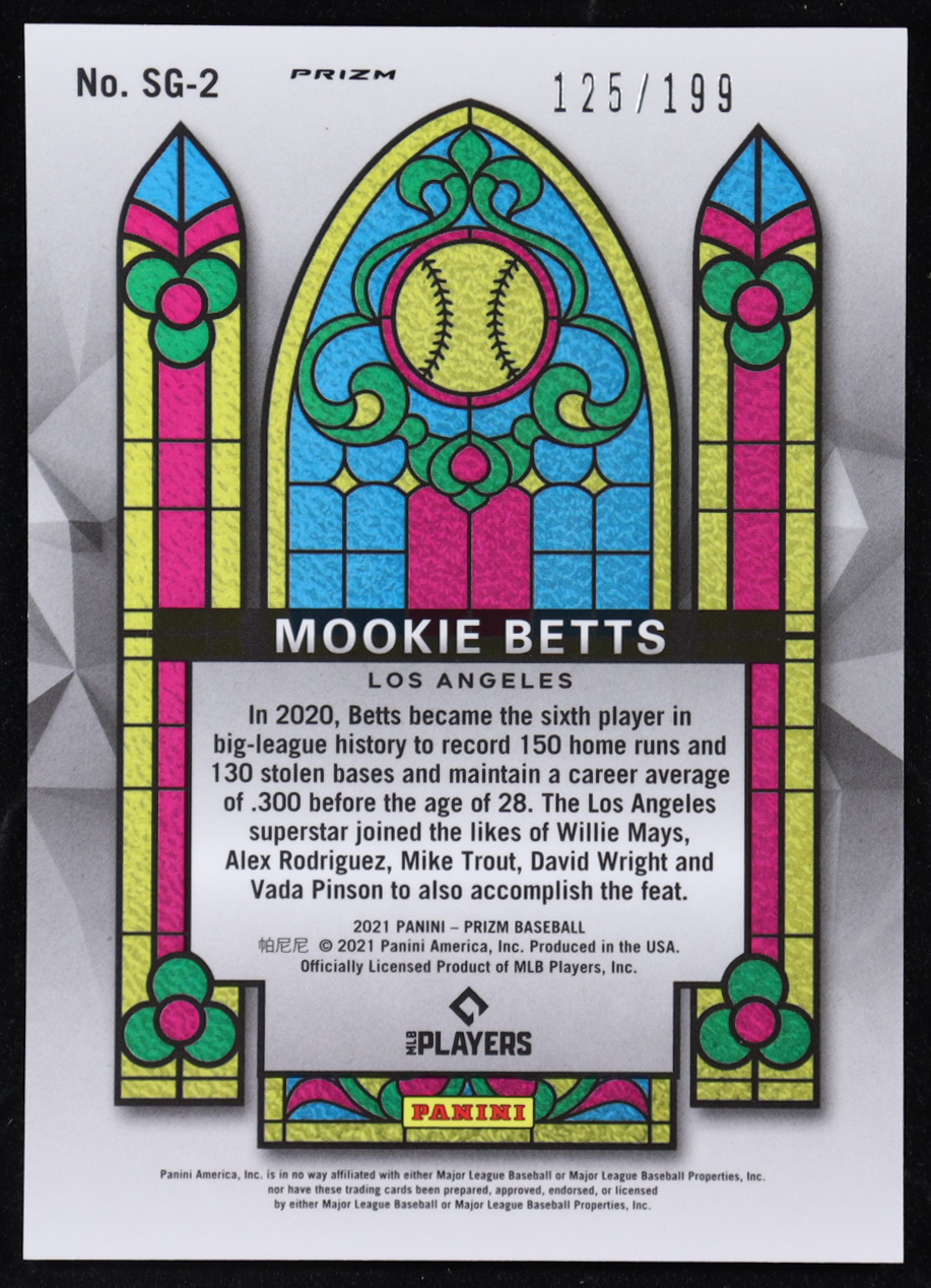 Mookie Betts 2021 Panini Prizm Stained Glass Prizms Blue Donut Circles #2 #125/199 at PristineAuction.com Mookie Betts 2021 Panini Prizm Stained Glass Prizms Blue Donut Circles #2 #125/199 at PristineAuction.com