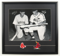 Bobby Doerr & Stan Musial Signed Custom Framed Photo Display Inscribed "HOF 87" & "HOF 69" with (2) Cloth Team Logo Patcges (PSA) at PristineAuction.com