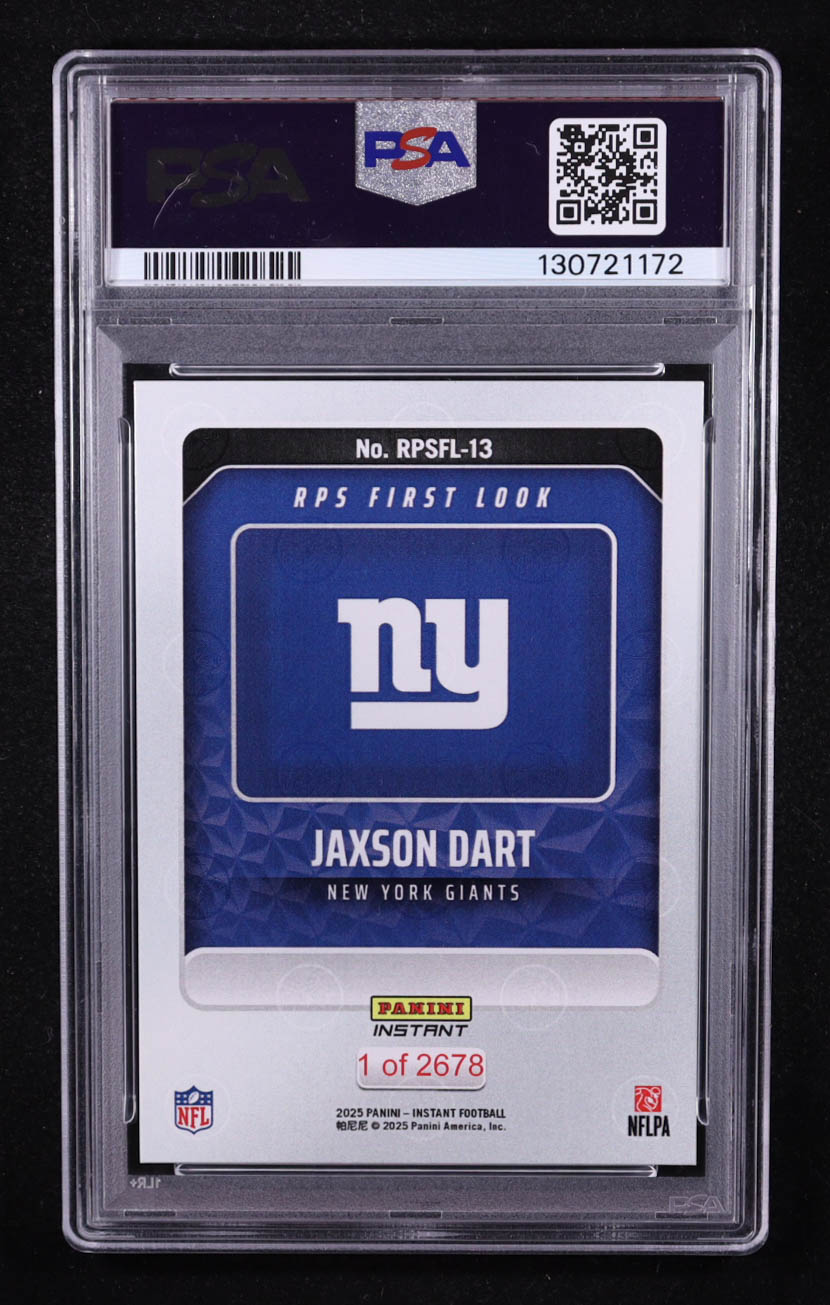 Jaxson Dart 2025 Panini Instant NFL RPS First Look #RPSFL13 RC (PSA 9) at PristineAuction.com Jaxson Dart 2025 Panini Instant NFL RPS First Look #RPSFL13 RC (PSA 9) at PristineAuction.com