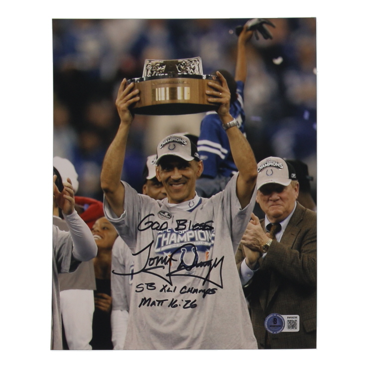 Tony Dungy Signed Colts 8x10 Photo Inscribed "God Bless" & "SB XLI Champs" (Beckett) at PristineAuction.com Tony Dungy Signed Colts 8x10 Photo Inscribed "God Bless" & "SB XLI Champs" (Beckett) at PristineAuction.com