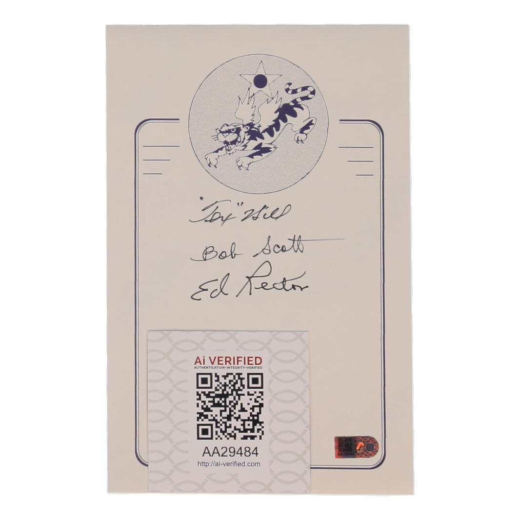 Tex Hill, Ed Rector & Robert Scott Jr. Signed "Flying Tigers" Bookplate (AIV) at PristineAuction.com Tex Hill, Ed Rector & Robert Scott Jr. Signed "Flying Tigers" Bookplate (AIV) at PristineAuction.com