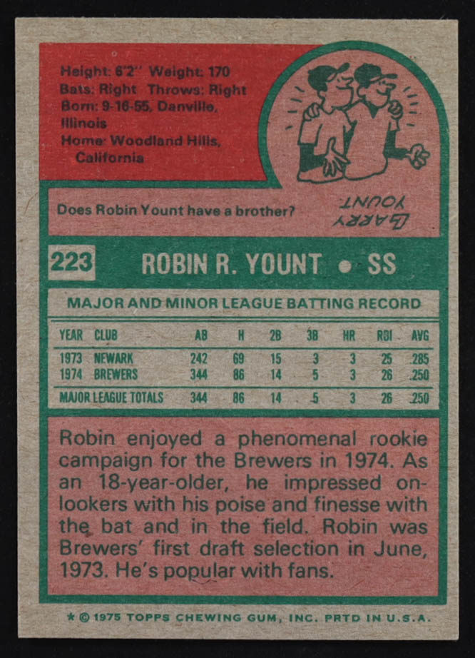 Robin Yount 1975 Topps #223 RC at PristineAuction.com Robin Yount 1975 Topps #223 RC at PristineAuction.com