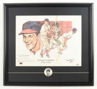 Stan Musial Signed Custom Framed Art Print Display Inscribed "HOF 69" with 1960 Vintage Musial Lapel Pin (PSA) at PristineAuction.com