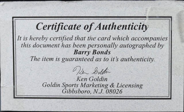 Barry Bonds 2001 Fleer Bonds Home Run King Jumbos Auto #BB-HRK #47/500 (BCCG 10) at PristineAuction.com Barry Bonds 2001 Fleer Bonds Home Run King Jumbos Auto #BB-HRK #47/500 (BCCG 10) at PristineAuction.com