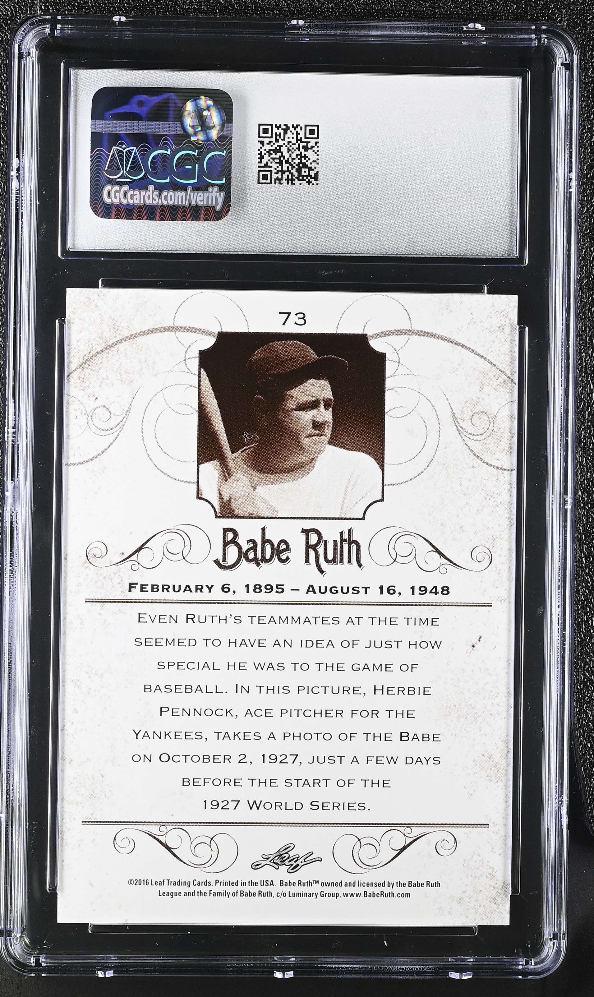 Babe Ruth 2016 Leaf Babe Ruth Collection #73 (CGC 9) at PristineAuction.com Babe Ruth 2016 Leaf Babe Ruth Collection #73 (CGC 9) at PristineAuction.com