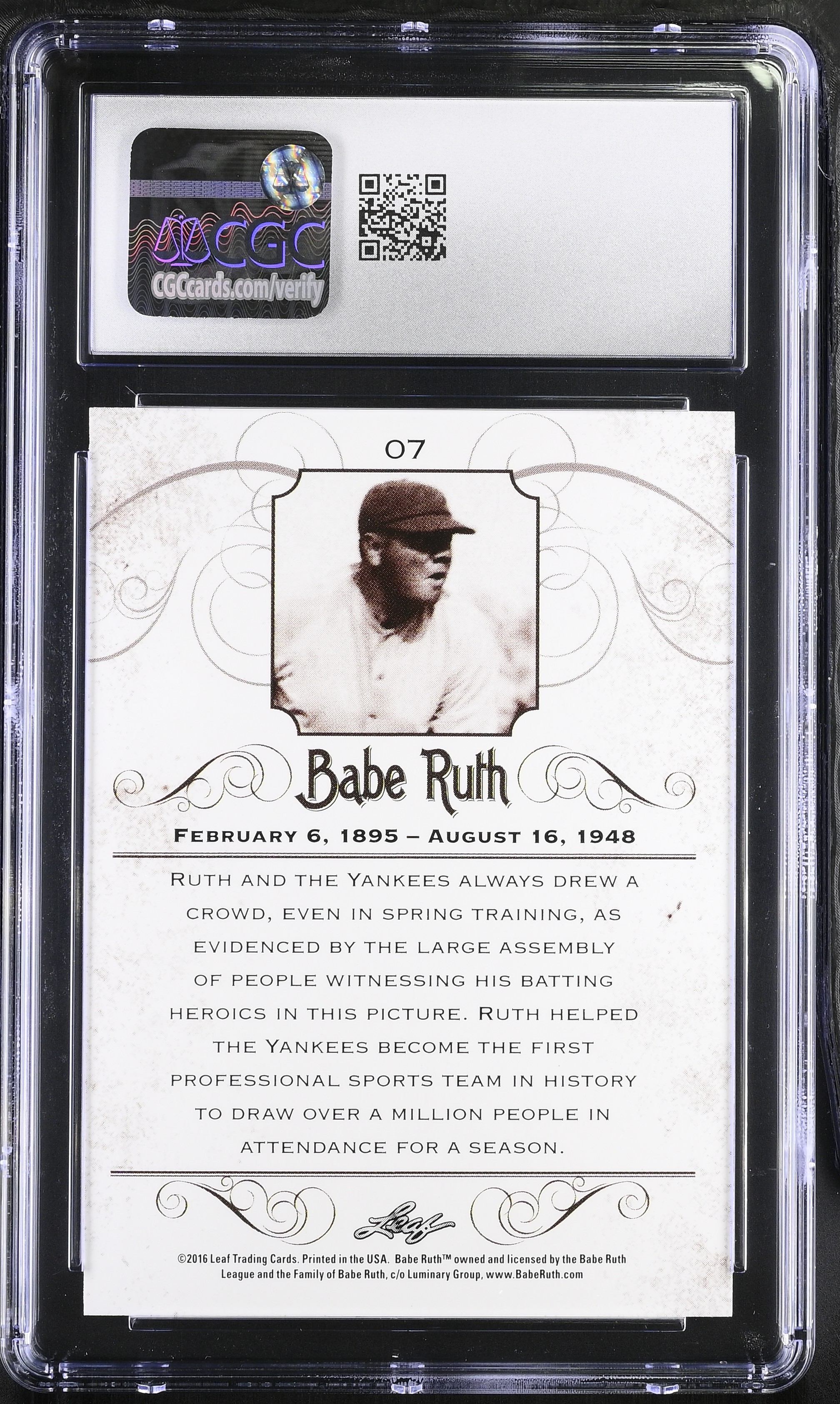 Babe Ruth 2016 Leaf Babe Ruth Collection #07 (CGC 7.5) at PristineAuction.com Babe Ruth 2016 Leaf Babe Ruth Collection #07 (CGC 7.5) at PristineAuction.com