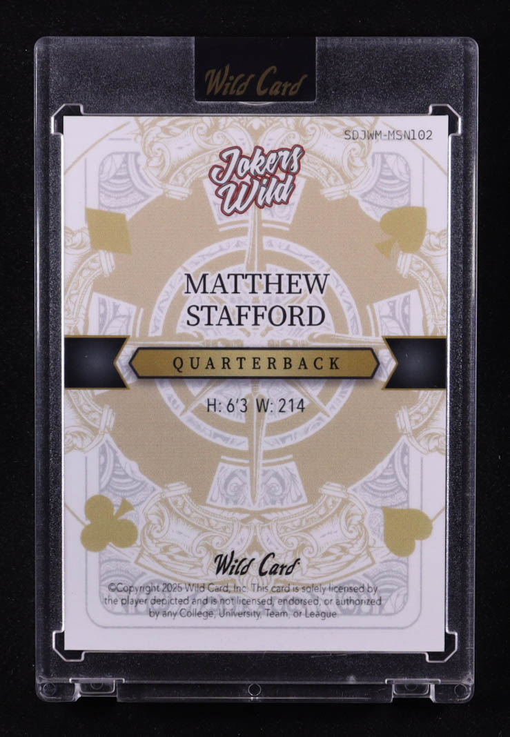 Matthew Stafford 2025 Wild Card Jokers Wild Joker Cross Hatch #MSN102 #1/1 at PristineAuction.com Matthew Stafford 2025 Wild Card Jokers Wild Joker Cross Hatch #MSN102 #1/1 at PristineAuction.com