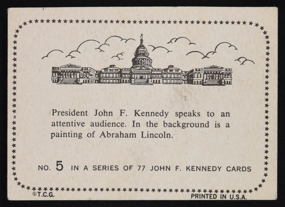 Pres. Kennedy Speaks to Audience 1964 Topps John F. Kennedy #5 at PristineAuction.com Pres. Kennedy Speaks to Audience 1964 Topps John F. Kennedy #5 at PristineAuction.com