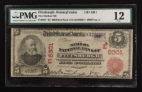 1902 United States The Mellon National Bank of Pittsburgh $5 Five Dollar Red Seal National Bank Note (PMG F 12) at PristineAuction.com
