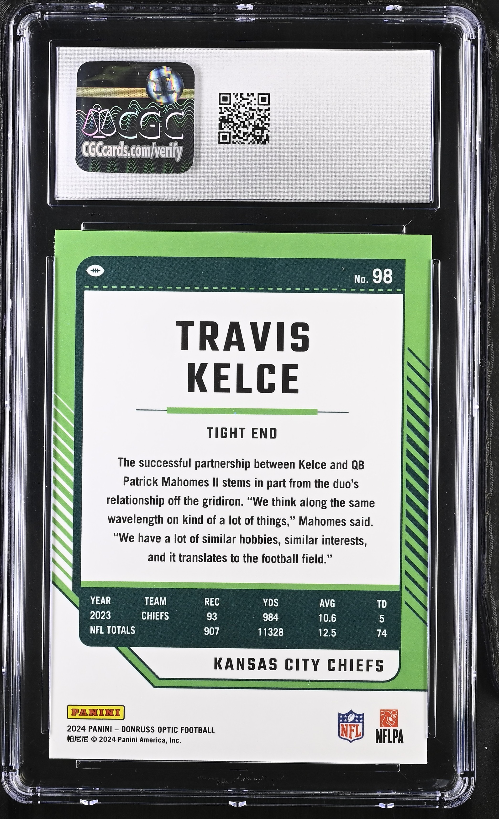 Travis Kelce 2024 Donruss Optic #98 (CGC 9) at PristineAuction.com Travis Kelce 2024 Donruss Optic #98 (CGC 9) at PristineAuction.com