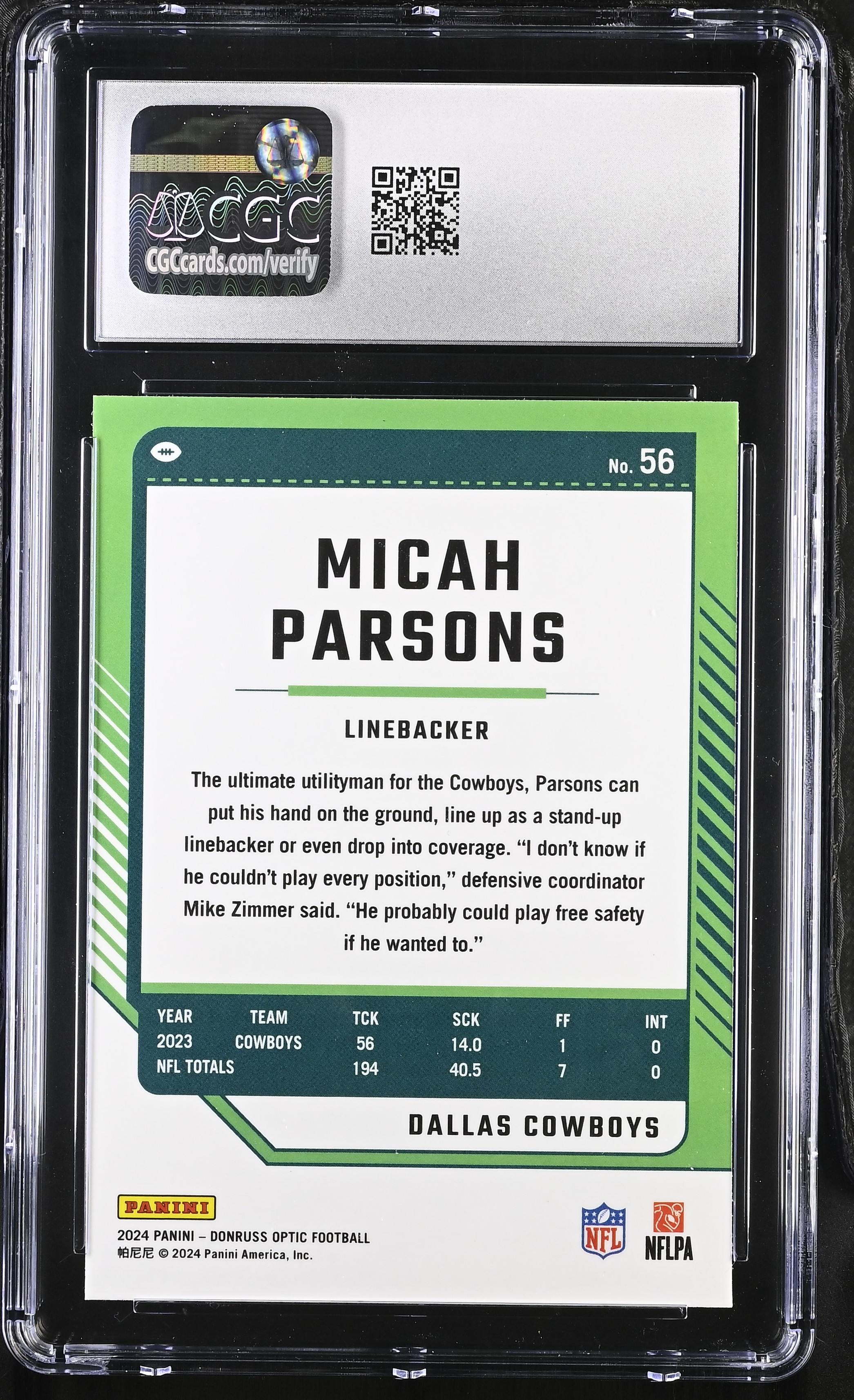 Micah Parsons 2024 Donruss Optic #56 (CGC 9) at PristineAuction.com Micah Parsons 2024 Donruss Optic #56 (CGC 9) at PristineAuction.com