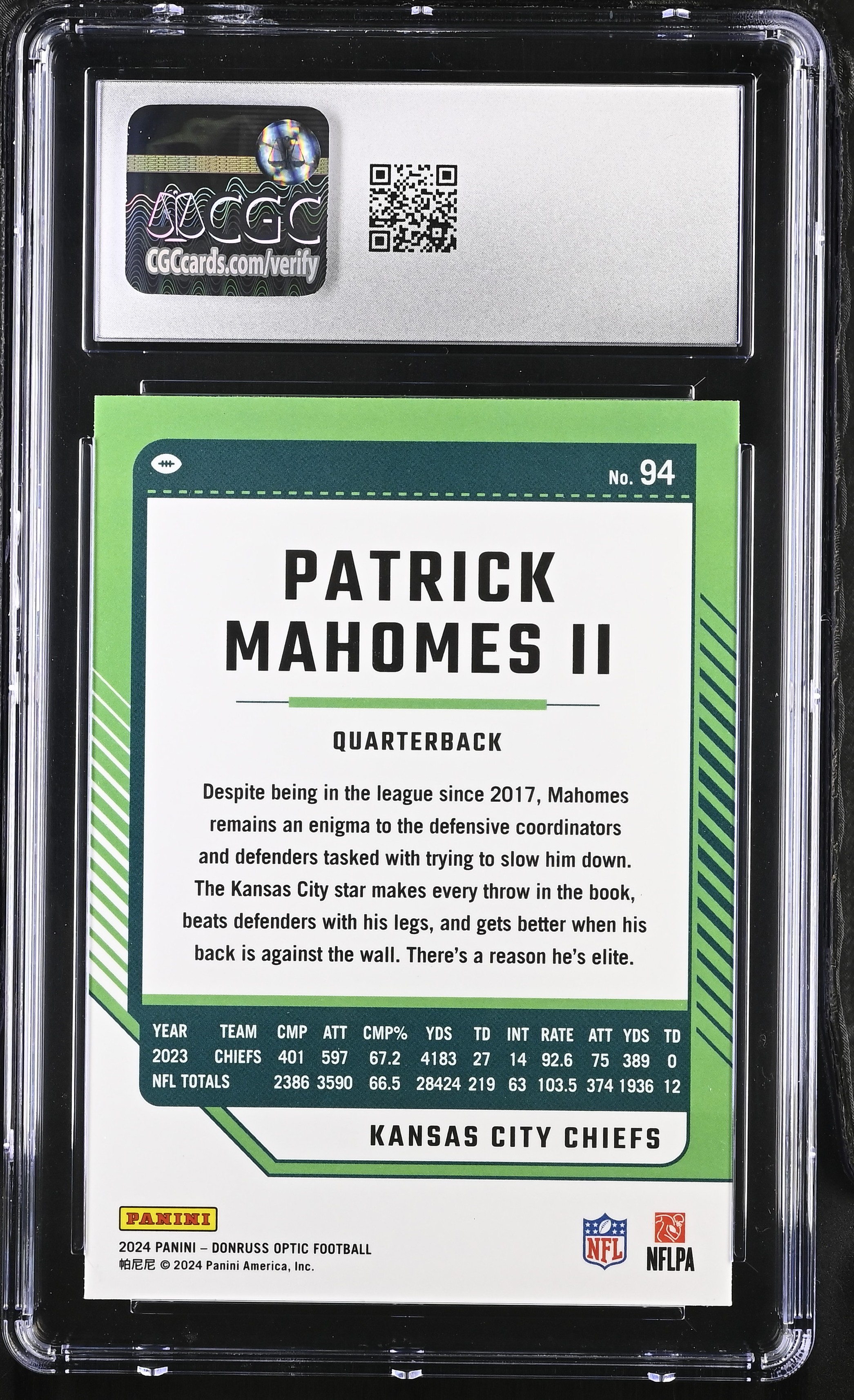 Patrick Mahomes II 2024 Donruss Optic #94 (CGC 9.5) at PristineAuction.com Patrick Mahomes II 2024 Donruss Optic #94 (CGC 9.5) at PristineAuction.com