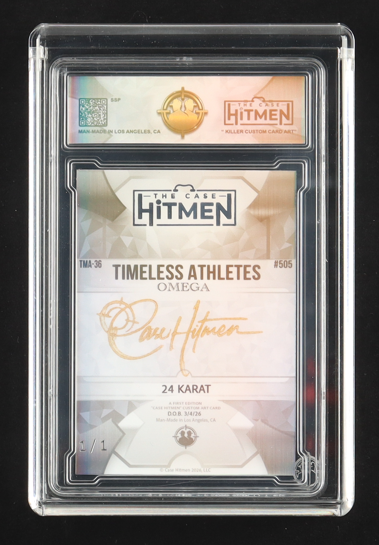 Timeless Athletes Omega 24 Karat | 2026 The Case Hitmen Artist Proof 1/1 Art Card with Display Case at PristineAuction.com Timeless Athletes Omega 24 Karat | 2026 The Case Hitmen Artist Proof 1/1 Art Card with Display Case at PristineAuction.com