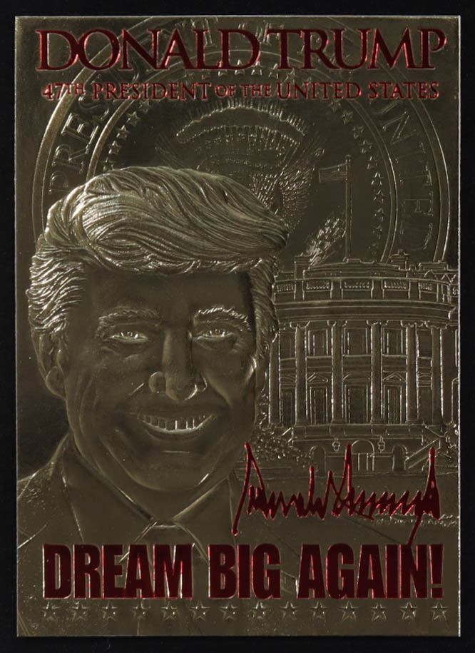 Donald Trump 2024 Merrick Mint 23kt Gold Trading Card #/1,455 at PristineAuction.com Donald Trump 2024 Merrick Mint 23kt Gold Trading Card #/1,455 at PristineAuction.com