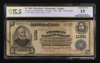 1902 United States American National Bank of Portsmouth $5 Five Dollar Blue Seal National Bank Note (PCGS CF 15) at PristineAuction.com