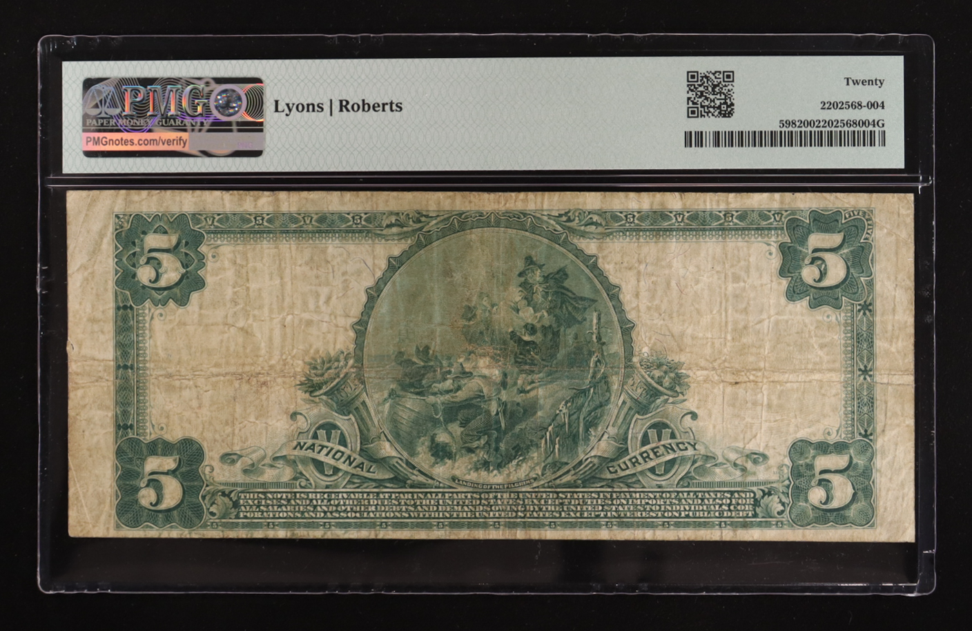 1902 United States First National Bank of Trenton, New Jersey $5 Five Dollar Blue Seal National Bank Note (PMG VF 20) at PristineAuction.com 1902 United States First National Bank of Trenton, New Jersey $5 Five Dollar Blue Seal National Bank Note (PMG VF 20) at PristineAuction.com