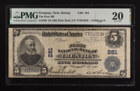 1902 United States First National Bank of Trenton, New Jersey $5 Five Dollar Blue Seal National Bank Note (PMG VF 20) at PristineAuction.com