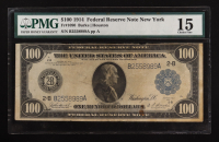 1914 United States Federal Reserve Note of New York $100 One Hundred Dollar Blue Seal National Bank Note (PMG CF 15) at PristineAuction.com