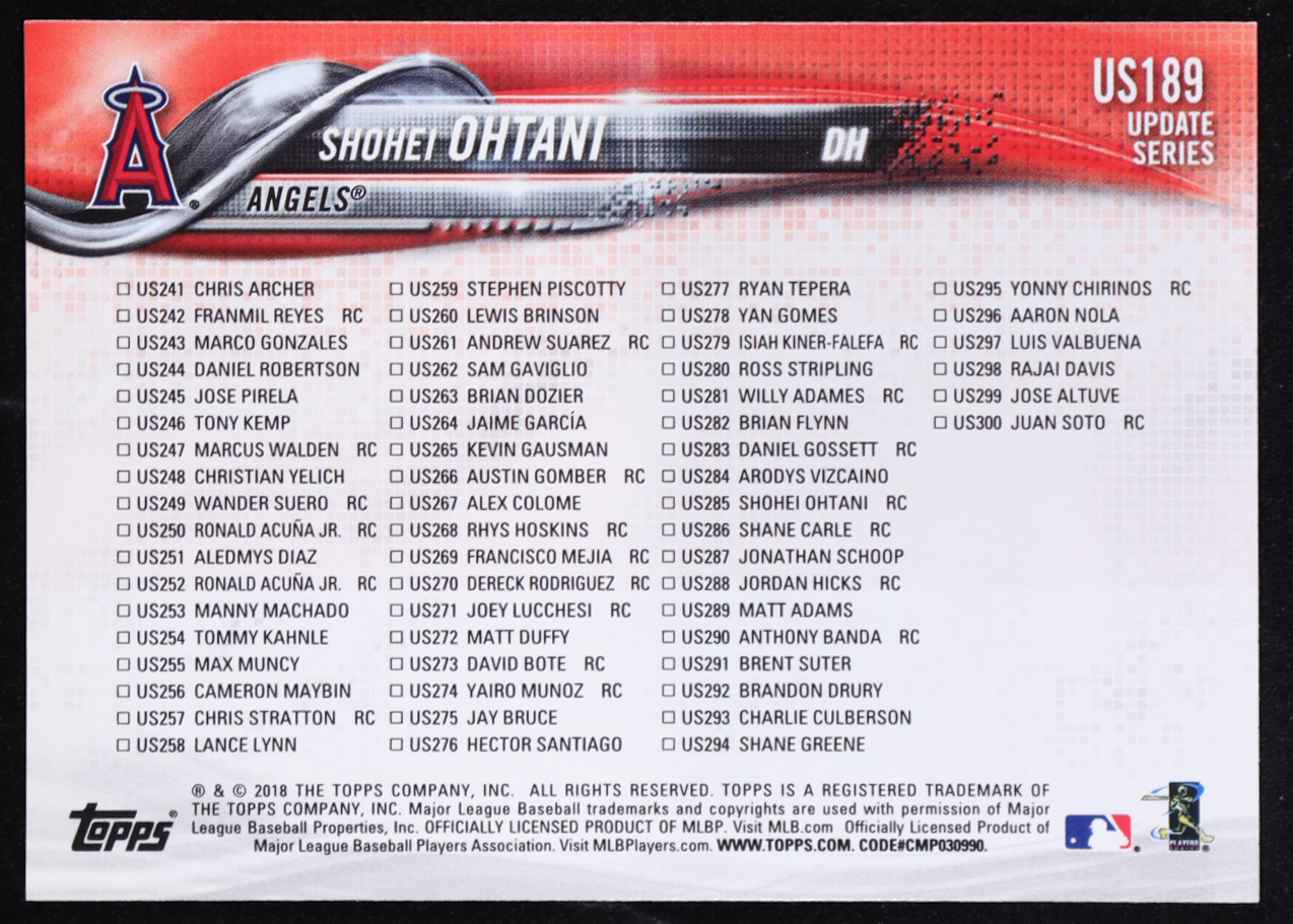 Shohei Ohtani 2018 Topps Update #US189 RC at PristineAuction.com Shohei Ohtani 2018 Topps Update #US189 RC at PristineAuction.com
