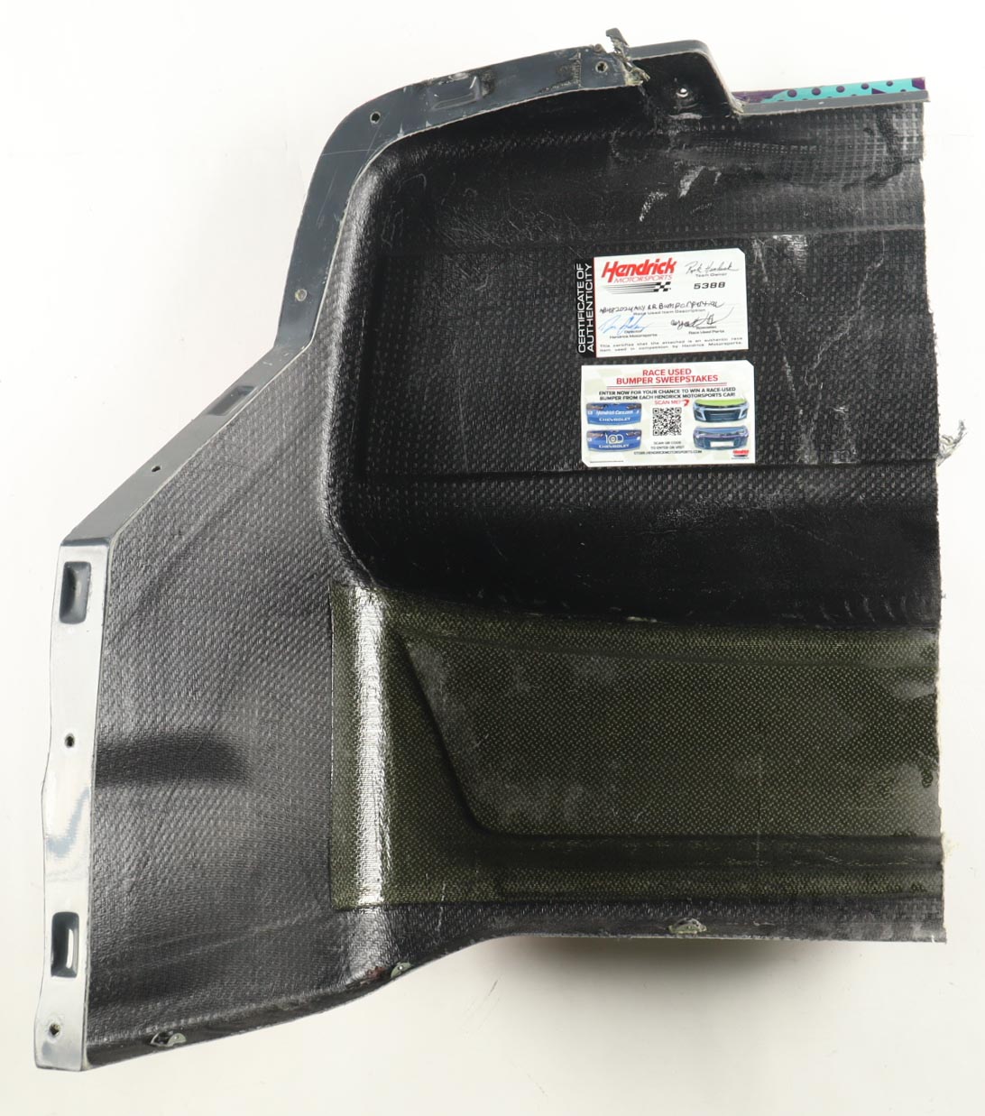 Alex Bowman Race-Used 2024 NASCAR Cup Series #48 Ally Partial Right Rear Bumper Car Piece (Hendrick Motorsports) at PristineAuction.com Alex Bowman Race-Used 2024 NASCAR Cup Series #48 Ally Partial Right Rear Bumper Car Piece (Hendrick Motorsports) at PristineAuction.com