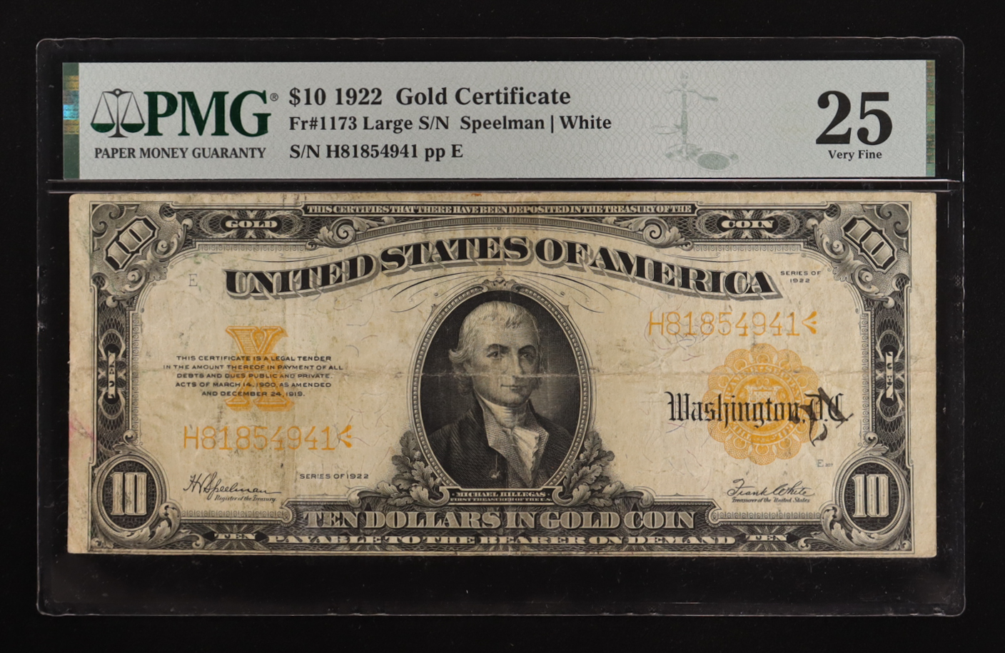 1922 United States Gold Certificate $10 Ten Dollar National Bank Note - Orange Seal (PMG VF 25) at PristineAuction.com 1922 United States Gold Certificate $10 Ten Dollar National Bank Note - Orange Seal (PMG VF 25) at PristineAuction.com