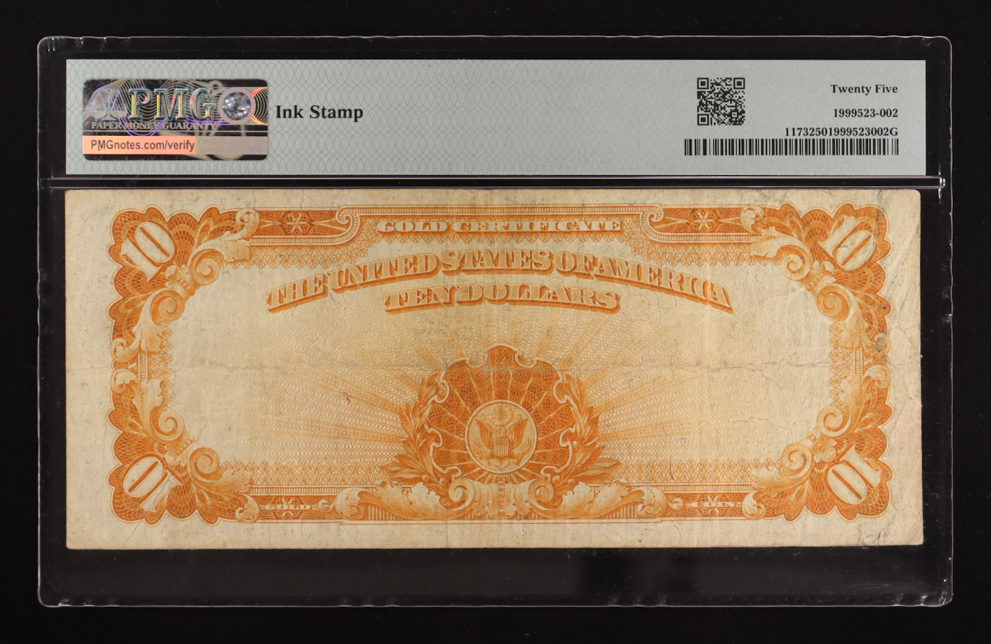 1922 United States Gold Certificate $10 Ten Dollar National Bank Note - Orange Seal (PMG VF 25) at PristineAuction.com 1922 United States Gold Certificate $10 Ten Dollar National Bank Note - Orange Seal (PMG VF 25) at PristineAuction.com